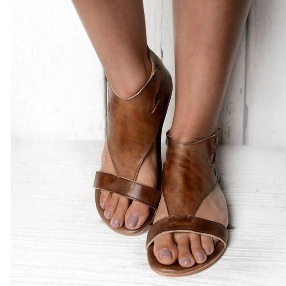 Bed Stu Soto Brown Tan Rustic Leather Sandal Flat Studded Distressed Gladiator 9 - Picture 13 of 14